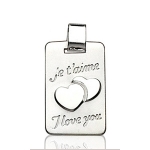 Pendentif Plaque " Je t'aime " " I love you " en argent