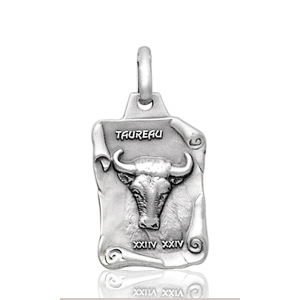 Pendentif zodiaque parchemin Taureau en argent