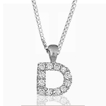 Pendentif lettre " D " en argent rhodié serti de zirconias + collier en argent rhodié maille Carrée