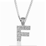 Pendentif lettre " F " en argent rhodié serti de zirconias + collier en argent rhodié maille Carrée