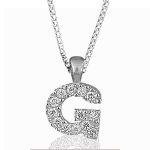 Pendentif lettre " G " en argent rhodié serti de zirconias + collier en argent rhodié maille Carrée