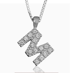 Pendentif lettre " M " en argent rhodié serti de zirconias + collier en argent rhodié maille Carrée