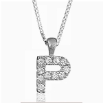 Pendentif lettre " P " en argent rhodié serti de zirconias + collier en argent rhodié maille Carrée