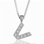 Pendentif lettre " V " en argent rhodié serti de zirconias + collier en argent rhodié maille Carrée