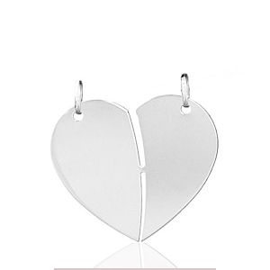 Pendentif Coeur à partager à graver en argent - grand modèle