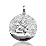 Pendentif Médaille Ange ronde en argent rhodié - grand modèle