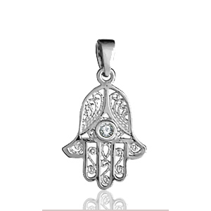 Pendentif Main de Fatma zirconia en argent