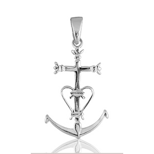 Pendentif Croix Cathare en argent rhodié - grand modèle