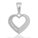 Pendentif Coeur découpé " I love you " en argent rhodié