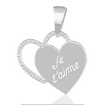 Pendentif Coeurs " Je t'aime " en argent rhodié