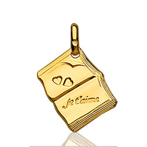 Pendentif Livre ouvert " Je t'aime " plaqué or