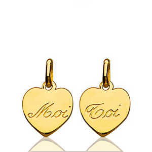 Pendentifs Coeurs " Toi " " Moi " plaqué or - composé de deux pendentifs