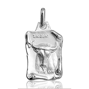 Pendentif zodiaque parchemin Taureau en argent brillant