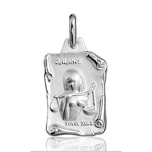 Pendentif zodiaque parchemin Balance en argent brillant