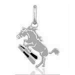 Pendentif Cheval saut d'obstacle en argent rhodié