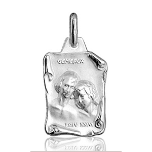 Pendentif zodiaque parchemin Gémeaux en argent brillant