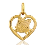 Pendentif Coeur découpé chat plaqué or