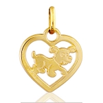 Pendentif Coeur découpé chien plaqué or