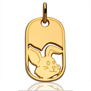 Pendentif Plaque G.I. Enfant Lapin plaqué or