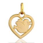 Pendentif Coeur découpé oiseau plaqué or