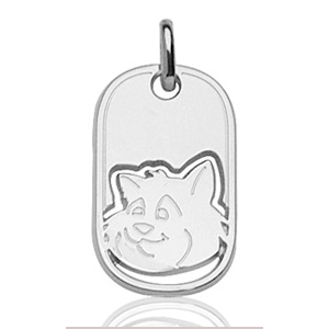 Pendentif Plaque G.I. Enfant Tête Chat en argent rhodié