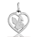 Pendentif Coeur découpé Lapin en argent rhodié