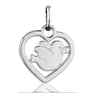 Pendentif Coeur découpé Oiseau en argent rhodié