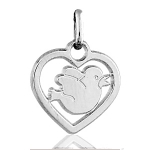 Pendentif Coeur découpé Oiseau en argent rhodié