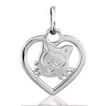 Pendentif Coeur découpé Tête de chat en argent rhodié