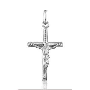 Pendentif Jesus et Croix chrétienne en argent rhodié