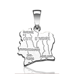 Pendentif Côte d'Ivoire en argent rhodié