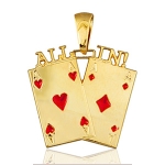 Pendentif carte de poker " as de coeur " et " as de carreau " plaqué or