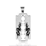 Pendentif Lame de rasoir motif dragon chinois en acier