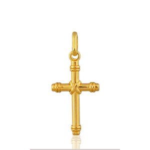 Pendentif Croix Chrétienne bois plaqué or