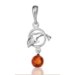 Pendentif argent dauphin et  boule en ambre véritable